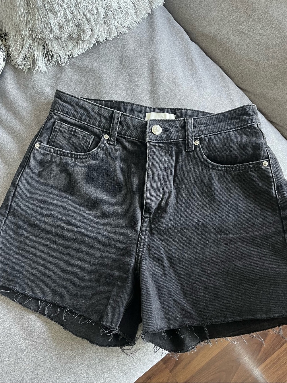 H&M Black High-Waist Denim Cutoff Shorts